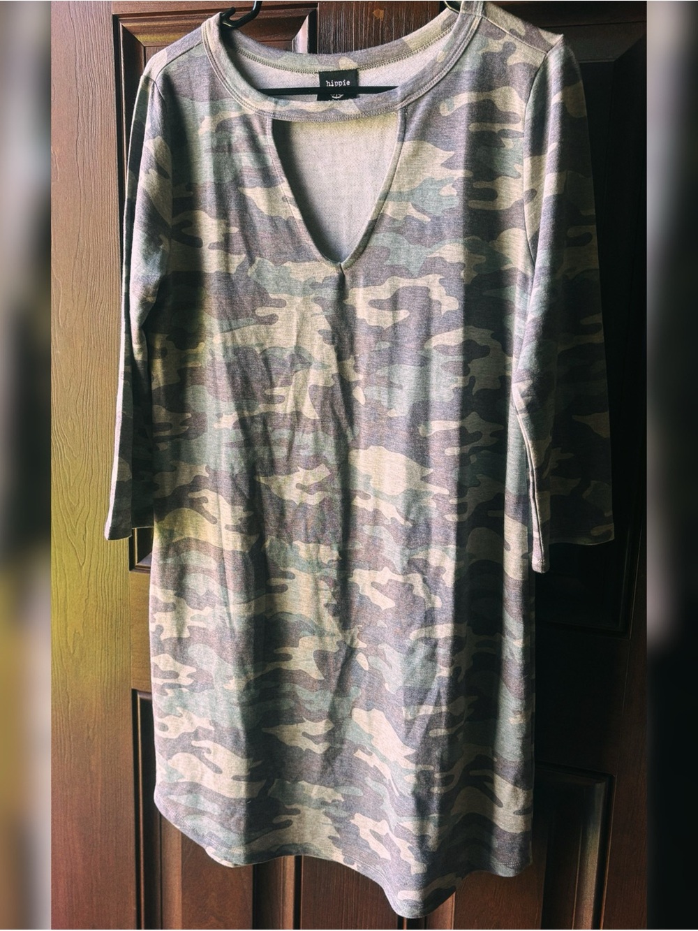 Hippie Chic GreenCamo V Neck Tunic Dress XL